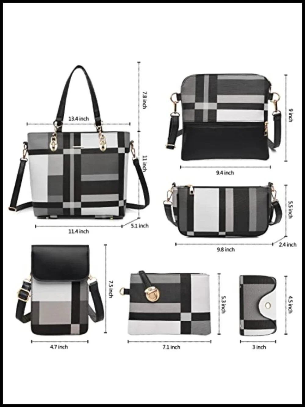 Synthetic Leather Tote Crossbody Bag Set 6pcs Women Handbags Satchel